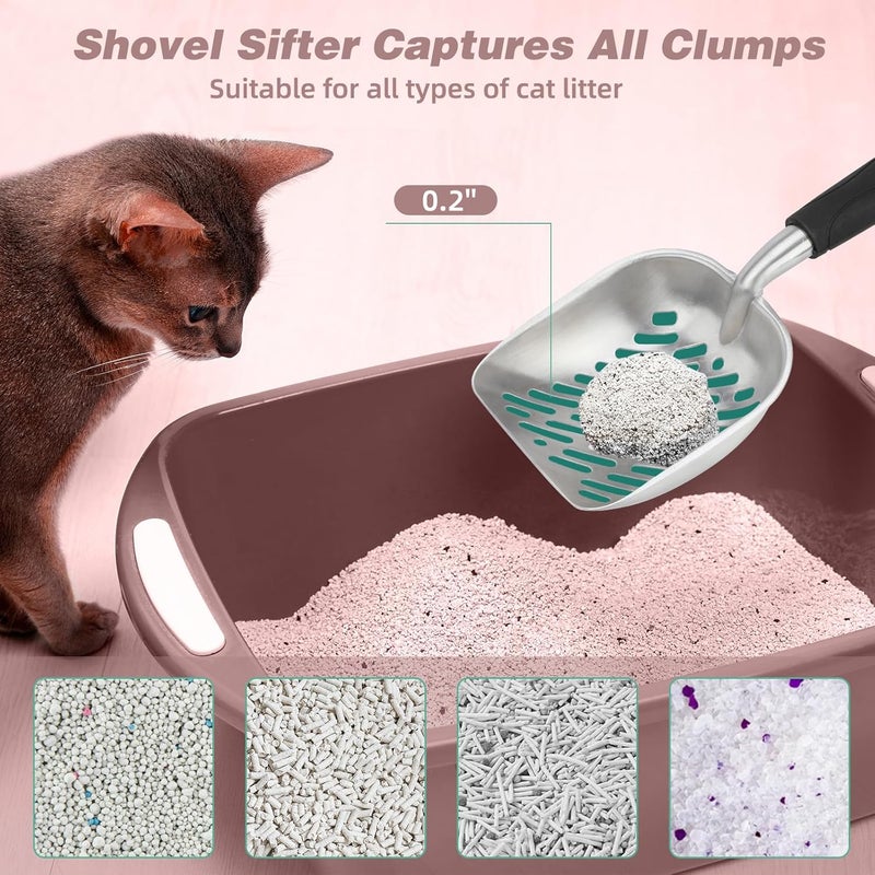 Midollarle Heavy-Duty Cat Litter Scoop with Holder, Metal Cat Scooper and Detachable Trash Can,Aluminum Kitty Poop Shovel Captures All Clumps,Speed Sifter Litter Box Scooper and Caddy with Lid(Pink) - Image 3